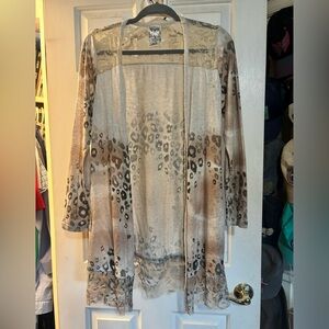 Vocal Leopard Print Cardigan in Beige and Brown